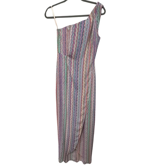 BCBMAXAZRIA Dries Front Slit Maxi Dress One Shoulder SZ 0 Multicolor NWT $338 - Picture 4 of 12